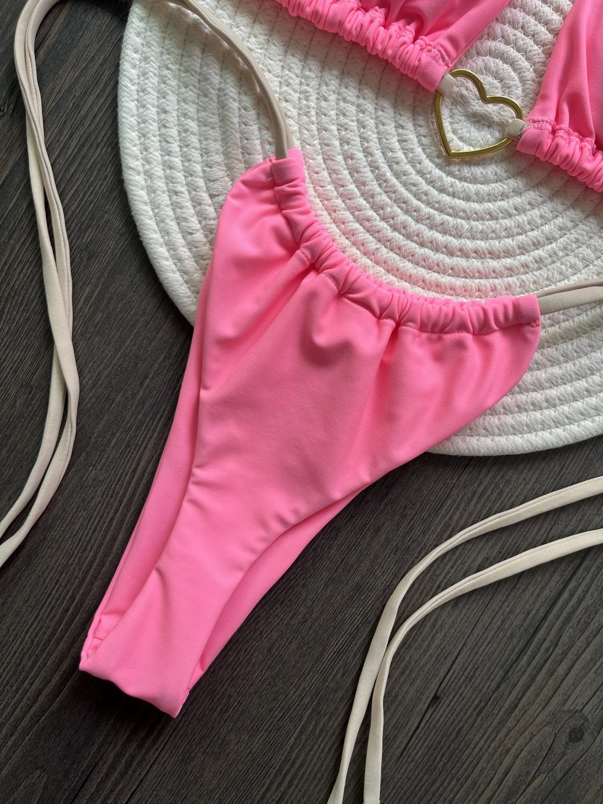 DEKA Metal Micro Bikini Set Lace-up High Waisted Bandage Thong Swimsuit Female Swimwear Women Solid Strappy Beachwear Bathing