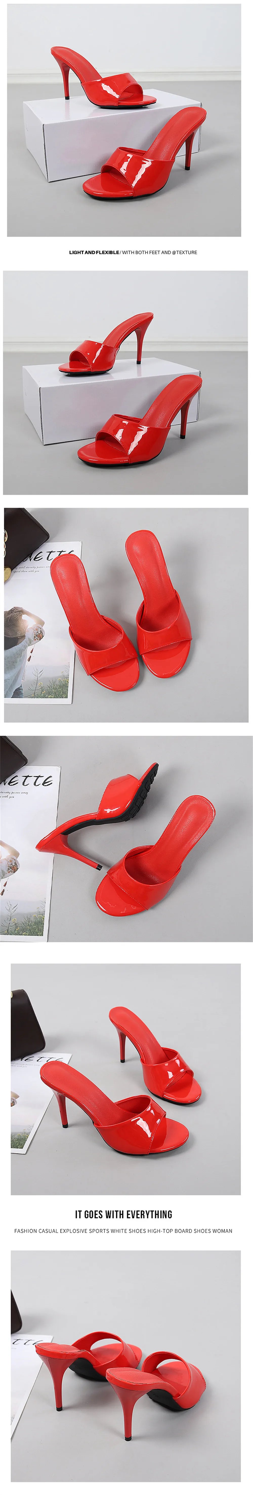 2025 Brand Design Red High Heels Outdoor Slipper Slides Sandals Women Elegant Black Open Toe Summer Nude Mules Shoes Big Size 43