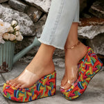 Summer Transparent Platform Heels Slippers for Women Mixed Color Wedge Slippers Woman Outdoor Open Toes Woman Slides