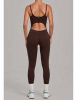 Summer Sports Overalls Women Gym High Stretch Back Zipper Yoga Jumpsuit Tight Hollow Out Slim Hip Lifting One Piece Bodysuit