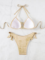 DEKA Ring Metallic Push Up Padded Bra Bathing Suit Beach Wear Women Sexy Thong Bikini Set Silver Gold Biquini Swimwear