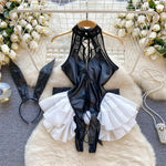 Cosplay Costume Japanese Style Kimono With Apron Ruffle Cosplay VacationPerfect Halloween Outfit Halter Dress Set Outfit Style