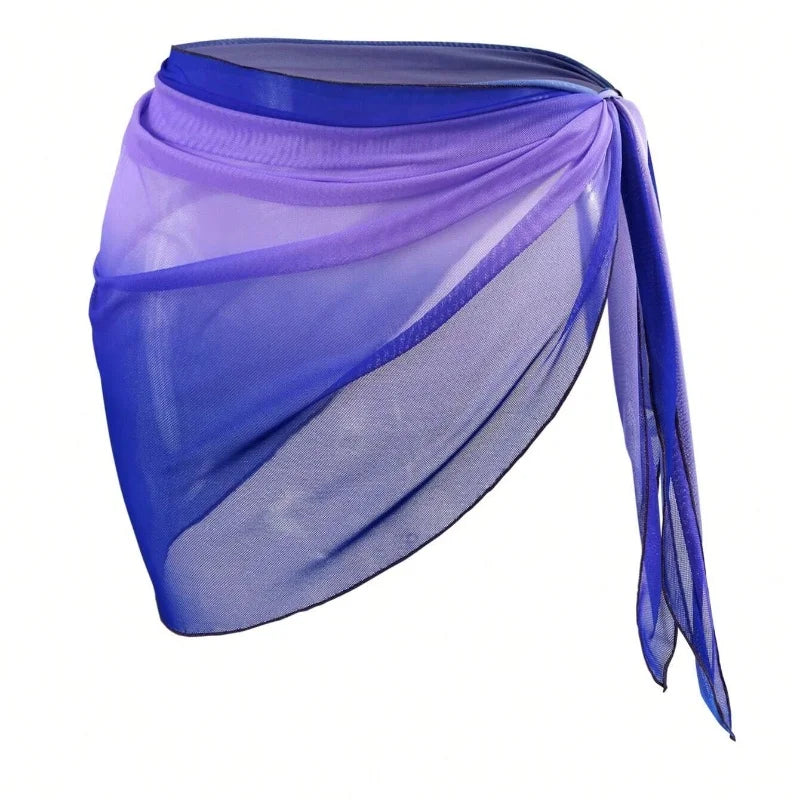 Summer Beach Bikini Wrap Sheer Short Skirt for Women Gradient Color Sarong Swimsuit Coverups Girls Skirt Scarf Swimwear Cover-Up