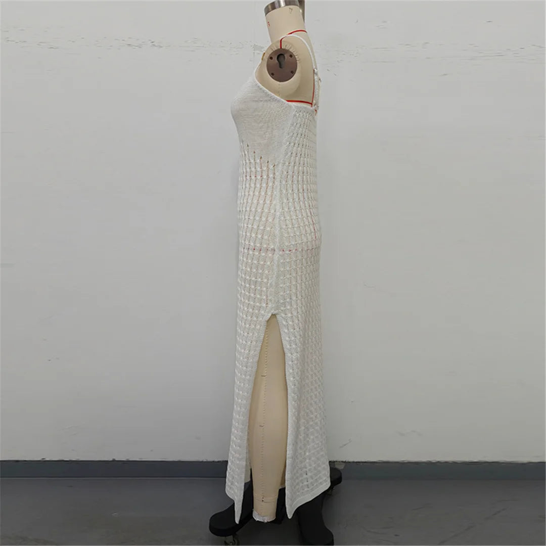 V Neck Sleeveless Hollow Out Crochet Knitted Tunic Beach Cover Up Cover-ups Beach Dress Beach Wear Beachwear Female Women V7212