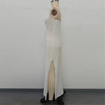 V Neck Sleeveless Hollow Out Crochet Knitted Tunic Beach Cover Up Cover-ups Beach Dress Beach Wear Beachwear Female Women V7212