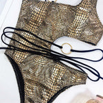Sexy Snake Printed One Shoulder Wrap Around Cut Out Women Swimwear One Piece Swimsuit Female Bather Bathing Suit Swim V1892C