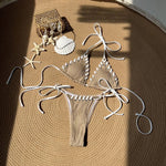 2025 Halter Wrinkled Weaved Bikini Women Swimwear Female Swimsuit Two Pieces Bikini Set Brazilian Bathing Suit Swim Beach Wear