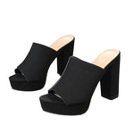 Summer New Women's Square Toe High-heeled Slippers Platform Black Fish Mouth Plus Size Party Shoes