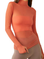 Women Mesh Dot T-shirt Long Sleeve Turtleneck Slim Fit Tee Tops Club Sexy Shirts See Through Cover-ups Smock Summer Fall
