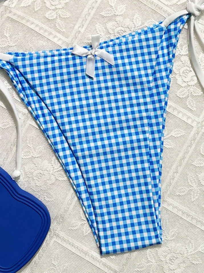 Sexy Micro Bikini 2024 Gingham Print Swimsuit Female Swimwear Women Strings Thong Bikinis Set Bather Beachwear Bathing Suit Pool