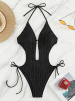 S - XXL Halter V Neck Wrinkled Female Swimwear One Piece Swimsuit Women Backless Monokini High Cut Bathing Suit Swim Beach Wear