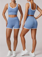 Summer Color Contrast Yoga Suit Women Shock-absorbing Sports Bra High Waist Hip Lifting Shorts Training Running Fitness Outfits
