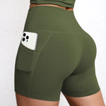 Solid Pocket Shorts Women Fitness Sports Short High Waist Yoga Short Cycling Comprehensive Training Jog Squat Proof