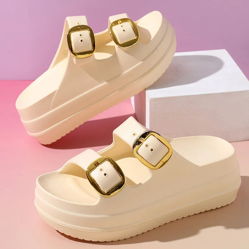 Women Platform Slippers Indoor Street Summer Shoes Solid Color Thick Sole Anti Slip Female Home Beach Slides Slip On Sandals