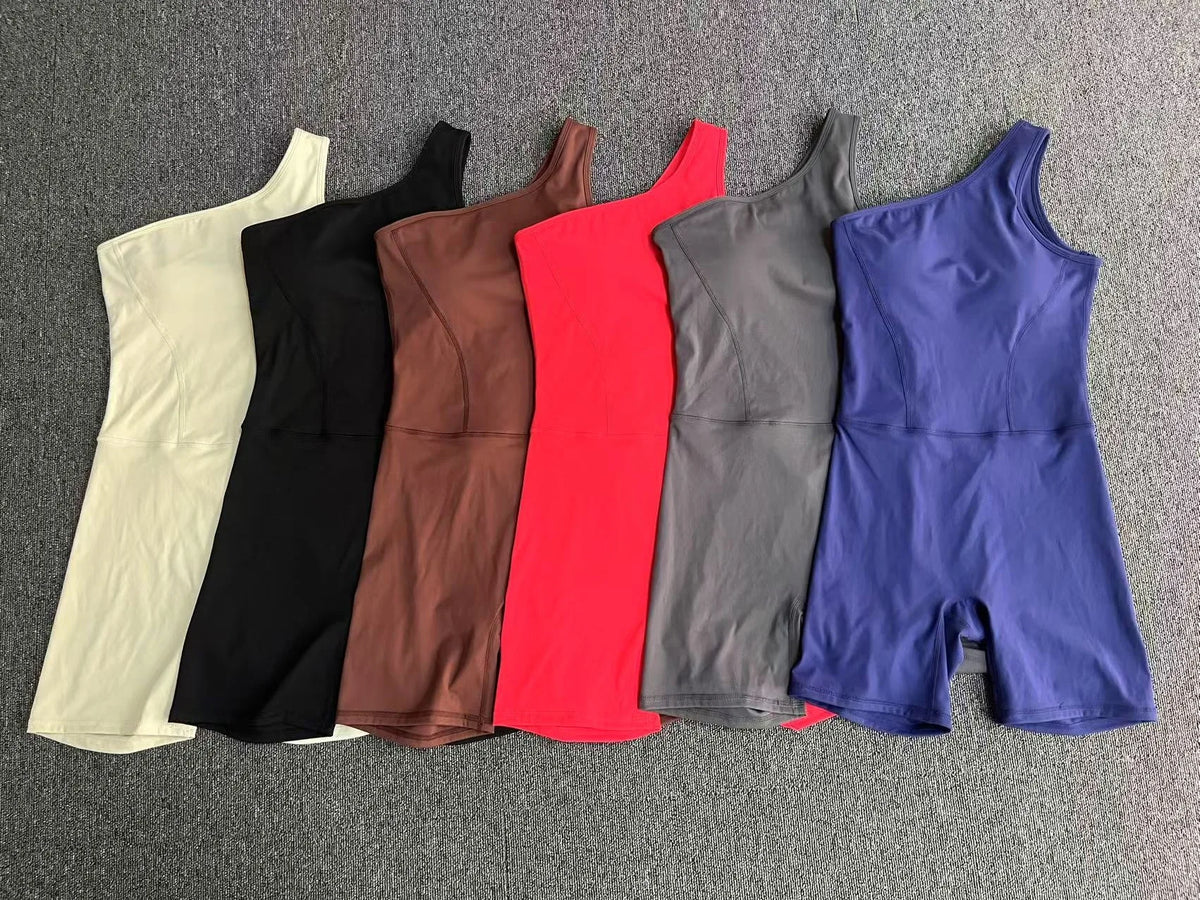 Summer One Shoulder Yoga Short Jumpsuit Women Sexy Cut Out Backless Scrunch Booty One Piece Suit Gym Workout Fitness Clothes