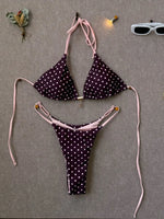 Sexy Pink Polka Dot Print Patchwork Micro Bikini 2026 Women Halter Push Up Bra Triangle Swimsuit Summer Bathing Suit Swimwear