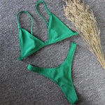 2 Pcs/Set Women Bikini Set Deep V Neck Padded Backless Adjustable Straps Quick Dry Swimming Three-point G-string Women Swimwear