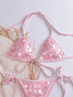 Sexy Sequin Pink Bikini Set 2026 Women Mesh Front Tie Push Up Bra Triangle Swimsuit Beach Bathing Suit Micro Swimwear Biquini