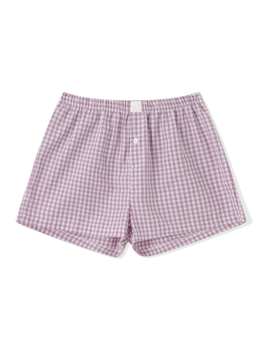 Women’s Plaid Print Shorts Elastic Low Waist Button Front Lounge Shorts Boxers Streetwear