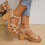 Summer High Heels Sandals Women 2025 Summer Ankle Buckle Platform Sandals Woman Pu Leather Square Heel Gladiator Sandalias Mujer