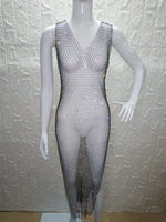 2026 New Fishnet Long Dress V-neck Mesh Sparkling Rhinestone Crystal Swimsuit Bikini Cover Up Beach Bathing Suit Women Cover Ups