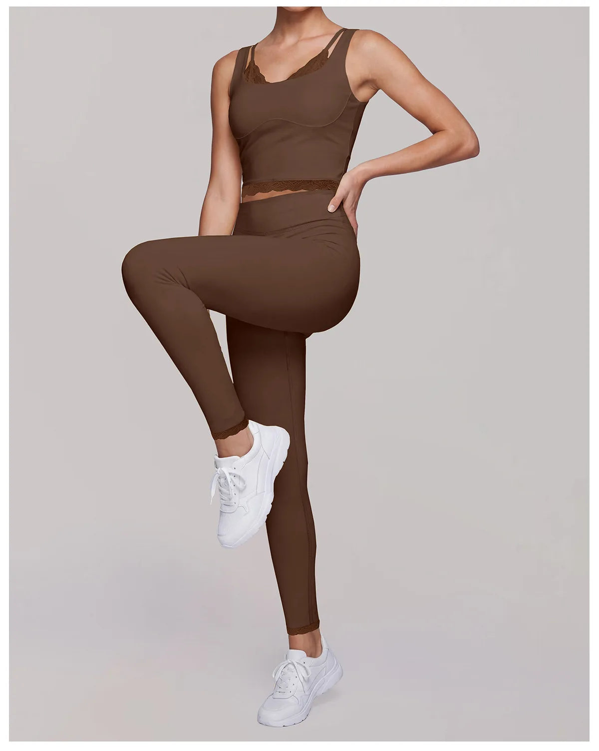 Sexy Fake Two-piece Yoga Tank Top Naked Feel Lace Trim V Neck High Stretch with Bra Pads Gym Running Fitness Dance Tank Top
