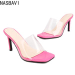 NASBAVI Designer Sandals Summer Sexy Fashion Transparent Sandals Women Slip on Open Toe High Heels Slippers Pumps Shoes Size 43