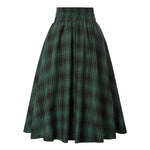High Waist A-Line Skirt Women Midi Skirt Plaid Print Large Hem Design Autumn Winter Skirt Streetwear