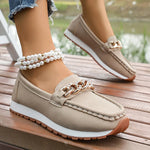 Fashion Metal Chain Soft Sole Flats Shoes Women Spring Autumn Pu Leather Platform Loafers Woman Slip On Non Slip Casual Shoes
