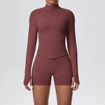 Women's Seamless Yoga Set Slim Fit Breathable High Elasticity Zipper Sports Set Outdoor Leisure Running Fitness Set