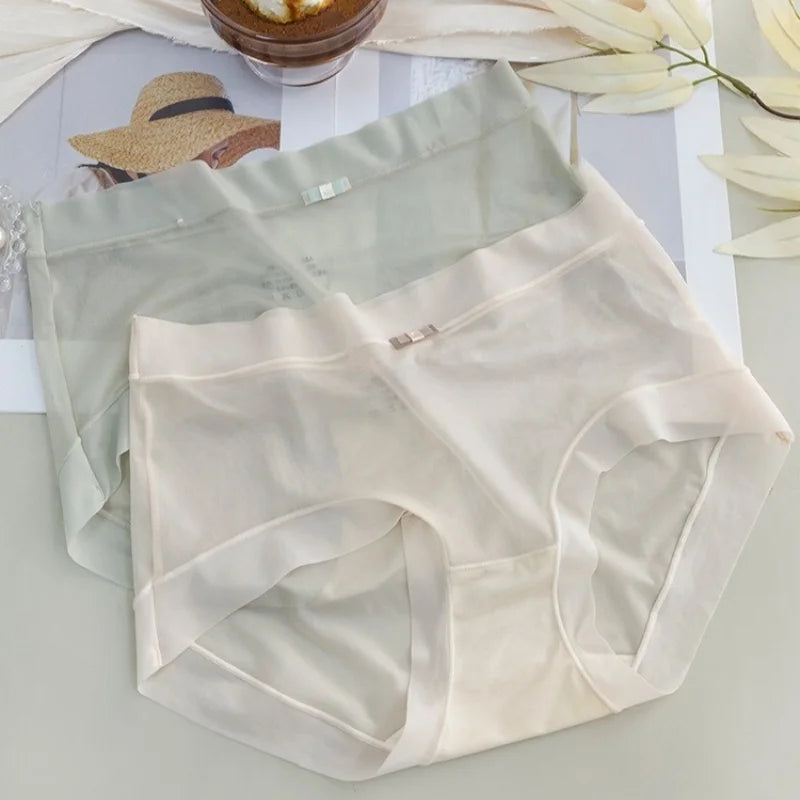 1Pc Women Ice Silk Panties Transparent Mesh Briefs Low Waist Panties Quick Drying Underwear Sexy Lingerie Soft Underpants M-XL