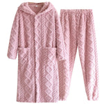 Winter Couple Flannel Pajamas Set Long Thickened Suit with Long-Sleeved Hooded Tops And Pants for Men /Women Home Comfort Wear