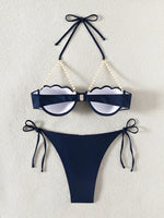 Halter Solid Bikinis 2026 Women Sexy Shell Swimsuit Push Up Pearl Swimwear Female Bathers Bathing Swimming Swim Suit Beachwear