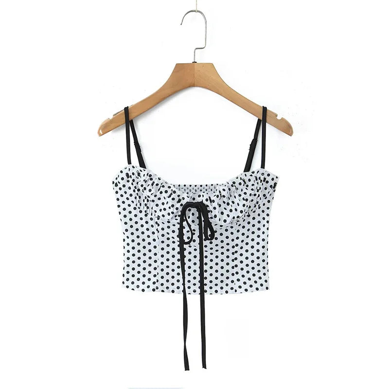 Sweet Girly Plaid Polka Dot Print With Drawstring Tie For Vacations Red Gingham With Bow Scallop Trim Fitted Bustier Style X6P8