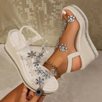 Rhinestone Flowers Wedges Sandals Women 2026 Luxury Crystals Chunky Platform Sandles Woman Clear Pvc Super High Heel Party Shoes