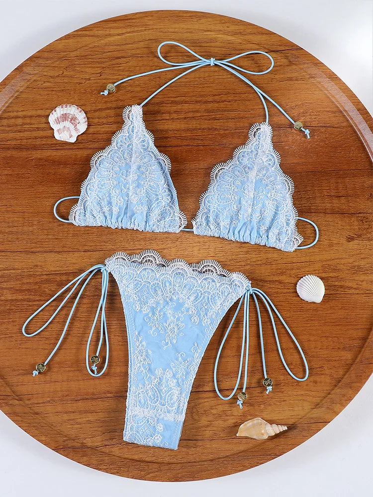 ZRTAK Sexy Lace bordered Bikini Micro Thongs Bathing Suit Swimsuit Women Biquini Bandage Beachwear Swimwear 2 Piece Bikini Sets