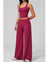 Women's Summer Two Piece Yoga Sets Slimming Sports Tank Top Lifted Buttocks High Waist Flare Pants Gym Fitness Suits Tracksuit