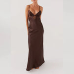 Women Cami Dress Solid Color Sleeveless Tie-Up Front Backless Dress Long Dress Summer Casual Dress
