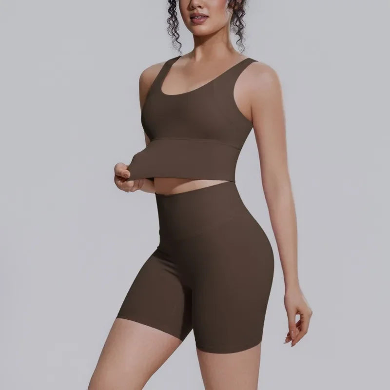Women's Yoga Set Sports Running Fitness Beautiful Back Vest Hip Lifting Slim-Fit High Waist Shorts Training Gym Workout Suits
