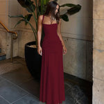 FDYOUI Fashion Sleeveless High Waist Tunics Long Maxi Dress Party Gowns Women Chic Backless Lace-up Folds Slim Evening Dresses