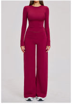 Yoga Set 2 Pieces Women Fitness Sportswear Gym Loose wide-leg pants Long-sleeved T-shirt Sports Crop Tops Tracksuit Workout Wear
