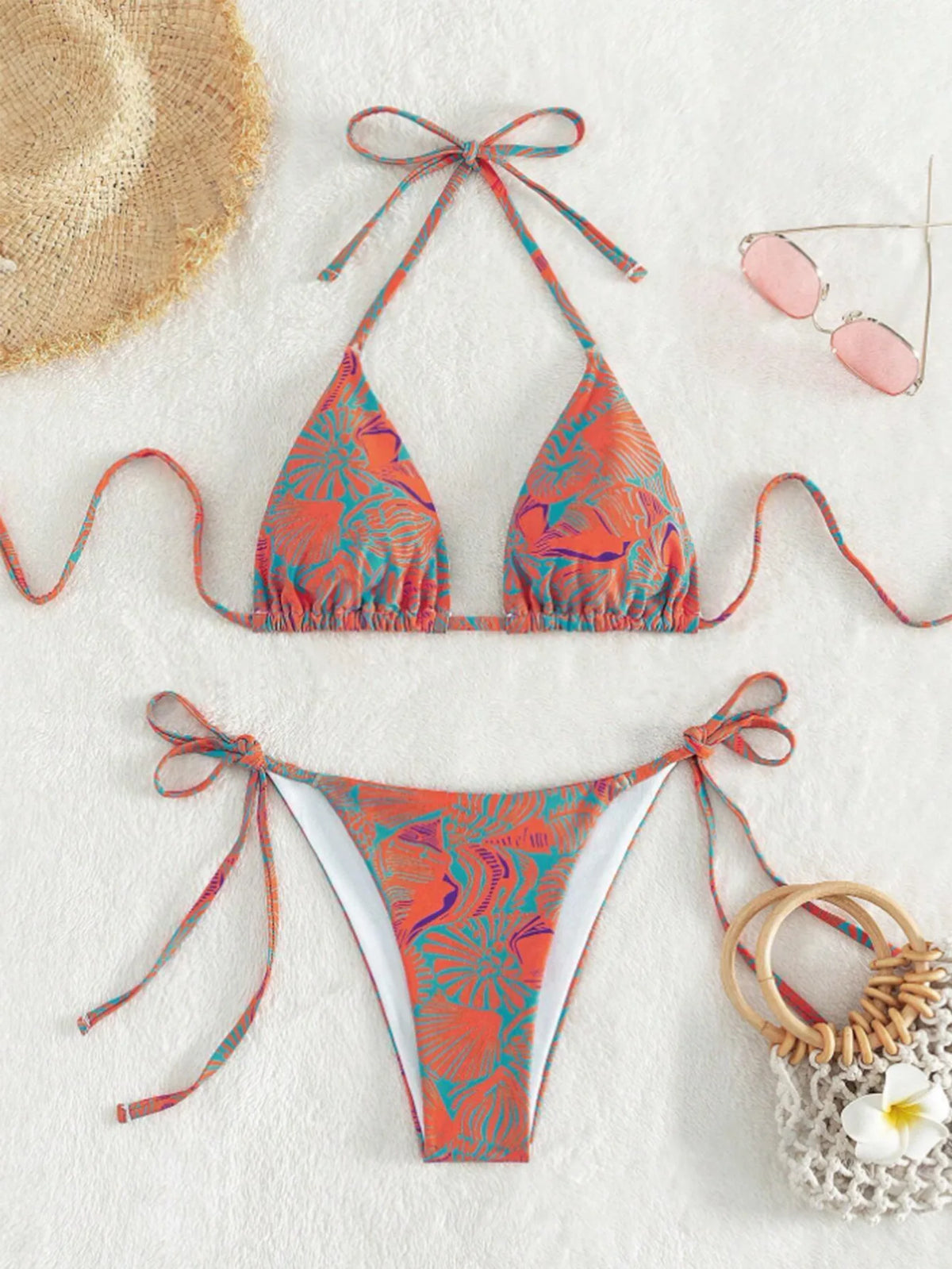 Sexy String Bikini 2024 Two Pieces Print Swimsuit Female Swimwear Women Thong Bikinis Set Bather Beachwear Bathing Suit Pool