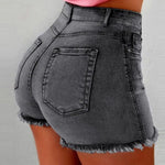 Summer Women Shorts High Waist Washed Retro Distressed Ripped Edge Butt-lifted Slim Fit Pockets Casual Club Party Short Pants
