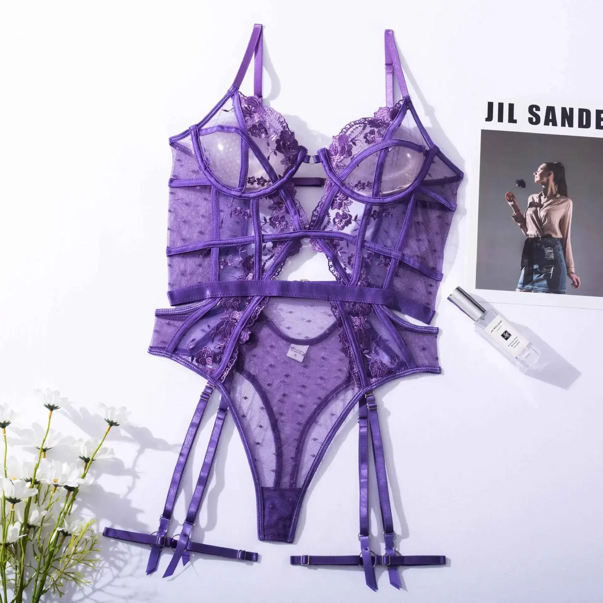 Toucheart Sexy Jumpsuit Embroidered Printing See-Through Sexy Lingerie For WomenHollow Out Backless Sexy Pajamas Jumpsuit New
