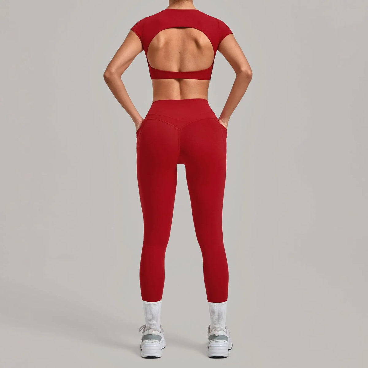 Women's Seamless Yoga Sets Sports Running High Waist Hip-lifting Pants Backless Short-sleeve Suits Workout Fitness Leggings Sets