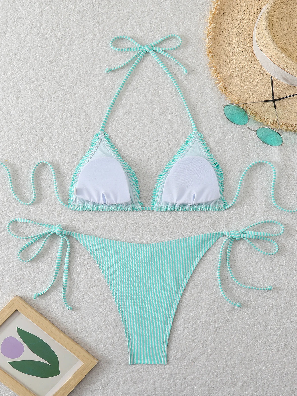 Halter Triangle String Bikinis 2026 Women Sexy Striped Swimsuit RuffleSwimwear Female Bathers Bathing Swimming Swim Suit