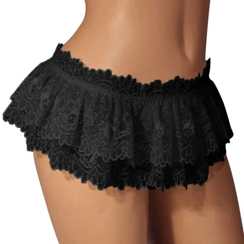 Women Sexy Lace Panties Ruffle Trim Lingerie Briefs Soft Comfortable Briefs Lolita Pink White Black