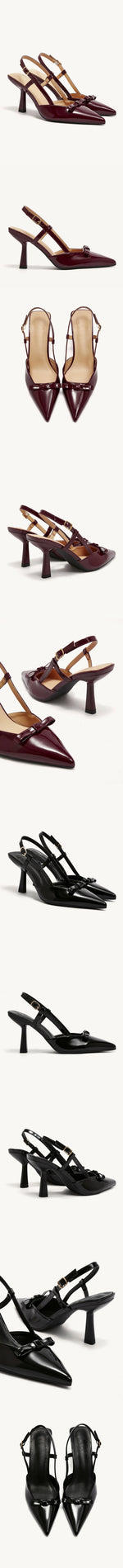 2025 Women's Size 41 Elegant Burgundy Pointy Toe Slingback Pumps Summer Bowknot High Kitten Heels Black Office Lady Shoes