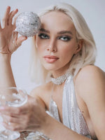 DEKA Bling Bikini Tops Deep V Neck Vest Backless Sequins Women Crop Top Night Club Diamonds Metal Tank Adjustable Halter Shiny