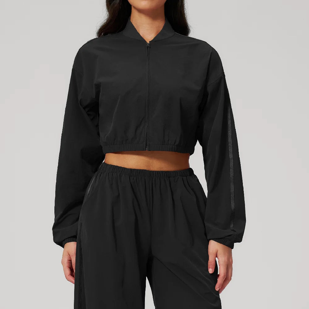 Women Loose Short Yoga Jacket Sun Protection Outdoor Fitness Coat Female Casual Long Sleeve Sports Shirts Gym Workout Jacket